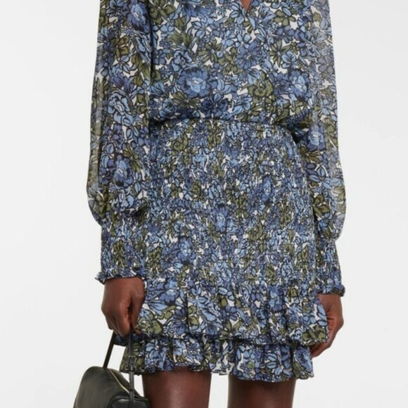 Veronica Beard Saera Blue Multi Floral V-neck Long Sleeves Mini Dress XS $495 - Picture 11 of 15